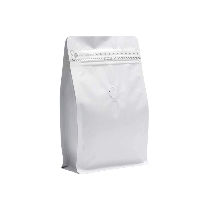 Bolsa con válvula para café en color blanco - 13X20