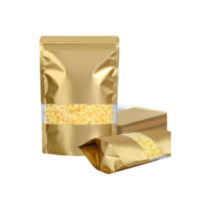 Bolsa pouch interior laminado con ventana color dorado – 10×15